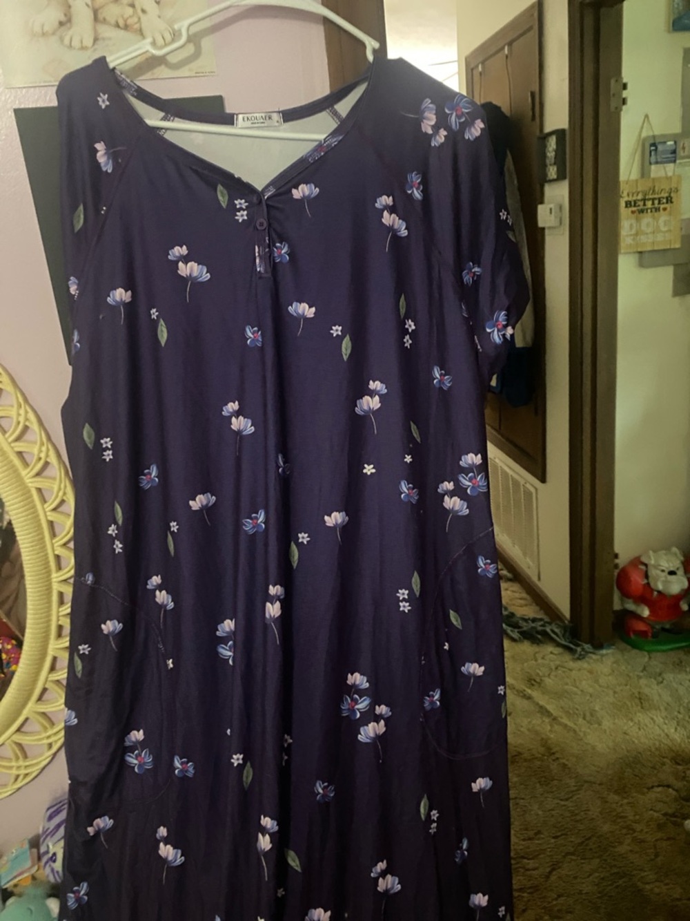 Purple Floral Short Sleeve Dress